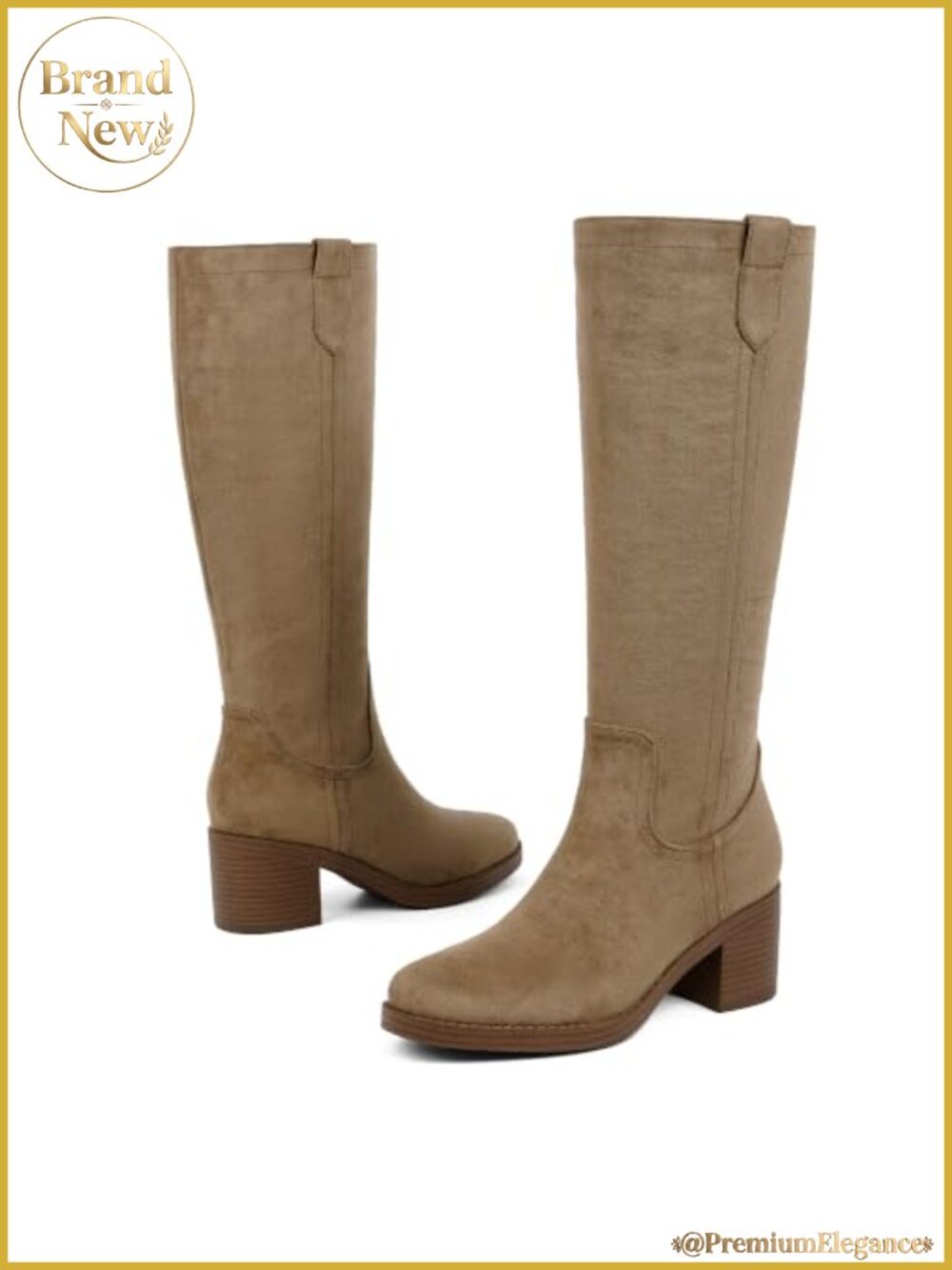Knee High Boots Chunky Low Heel Round Toe Faux Suede Tall Boots - Picture 5 of 6
